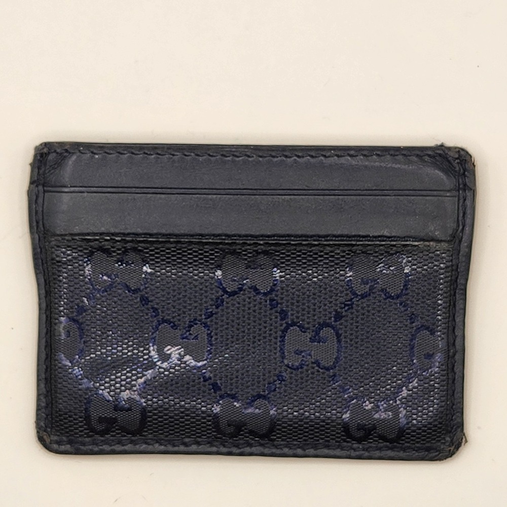 GUCCI GG Supreme Monogram Card Holder Case Navy Blue Black Compact Mens